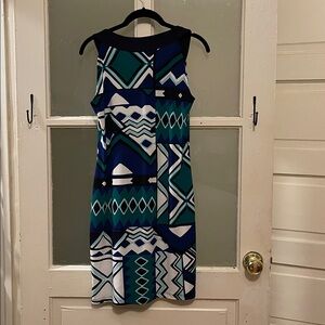 En Focus Petite Navy dress with Aqua Patterned Lining